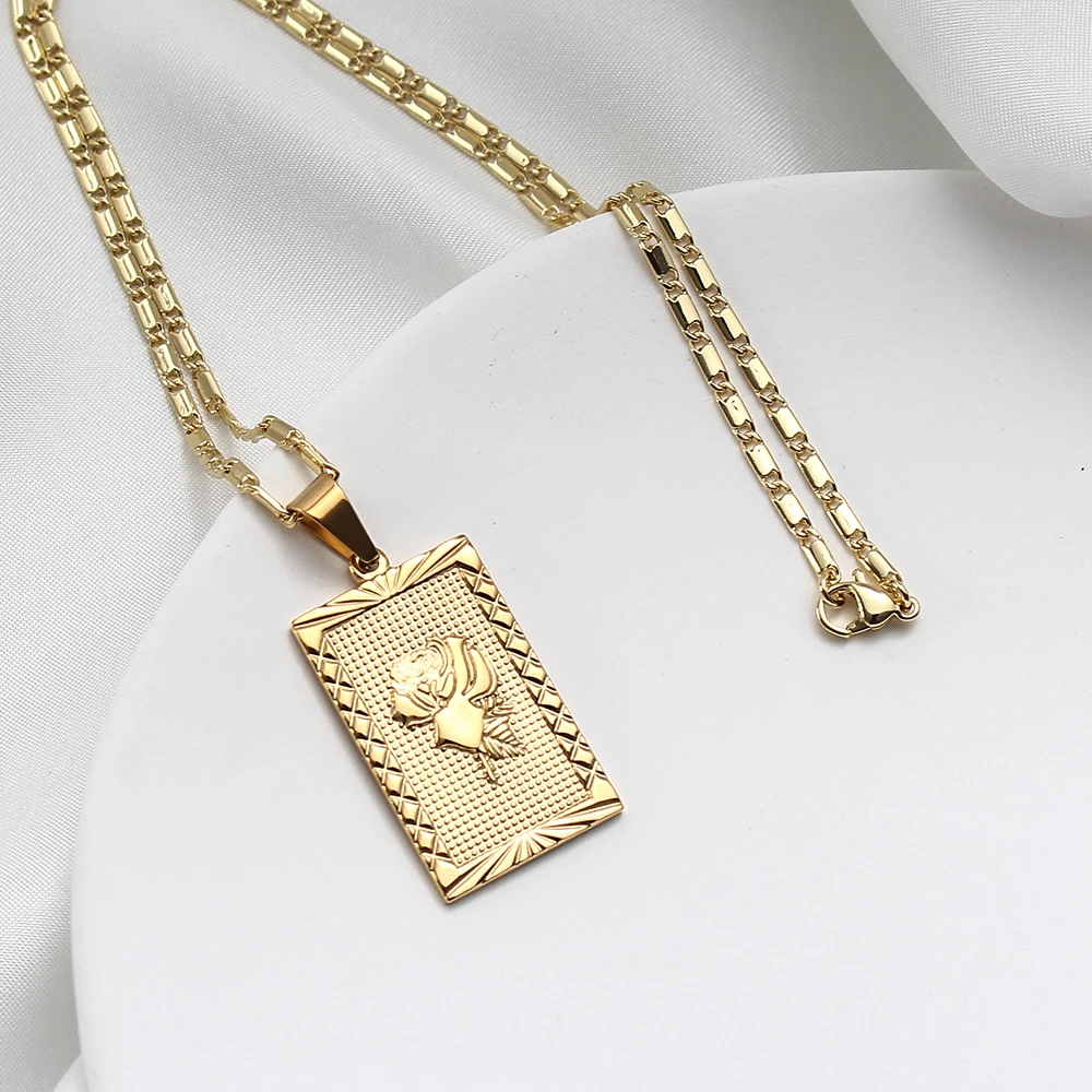 

Dainty Rose Necklace non tarnish jewelry Stainless Steel 18K Gold Plated Bamboo Chain Pendant Necklace