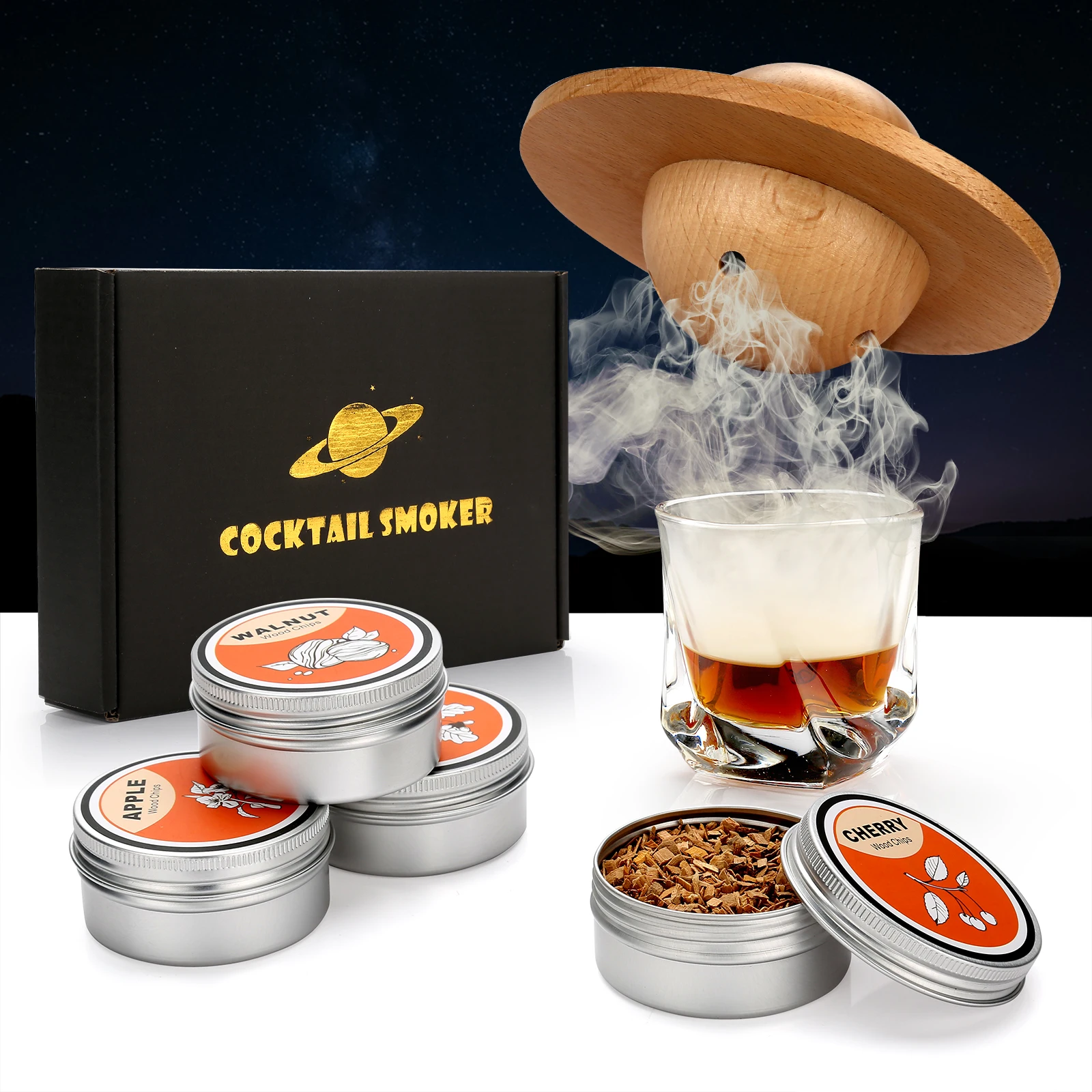 

New Designed Portable Whiskey Cocktail Smoker Kit With 2 Boxes Wood Chips For Cocktail Whiskey