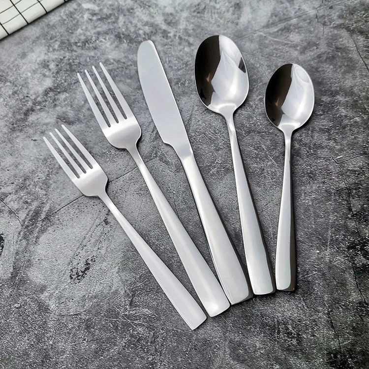 

5PCS flat handle stainless steel flatware sets with knife forks spoons gold plated cutlery set