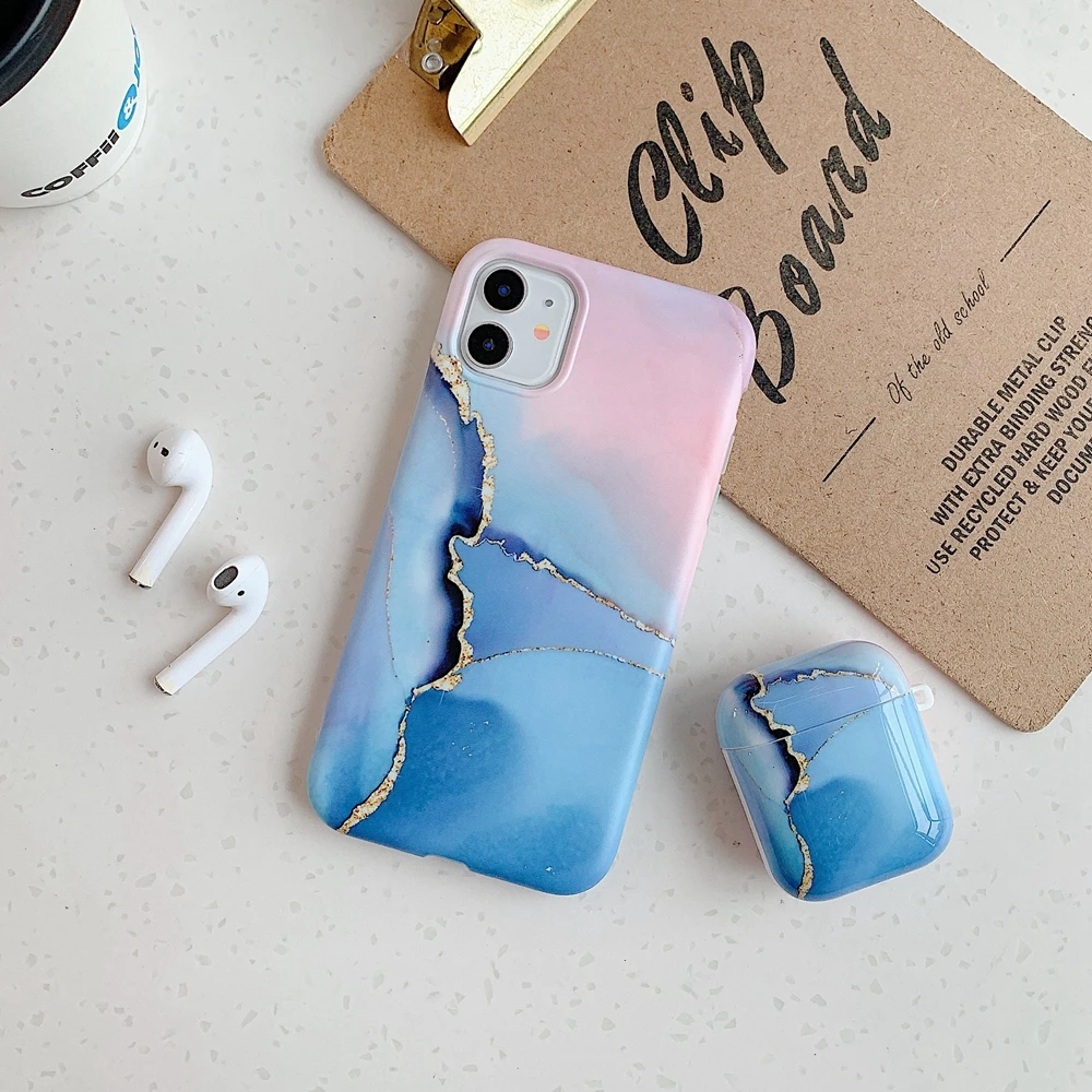 

For iPhone Matching Phone And for Airpod Case Sets Glossy Marble Printing IMD Luxury XS 11Pro Max Xr Cover for Airpods 1 2 Cases