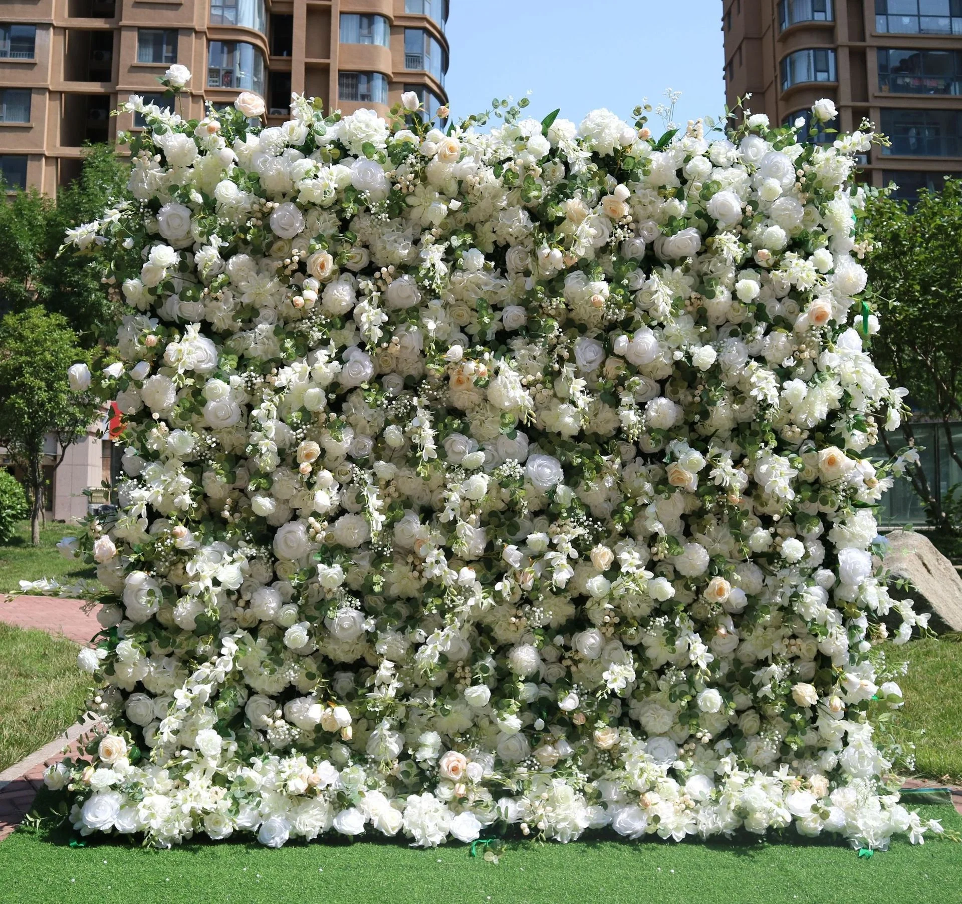 

High end customized white flower backdrop flower panel roll up flower wall for wall decoration