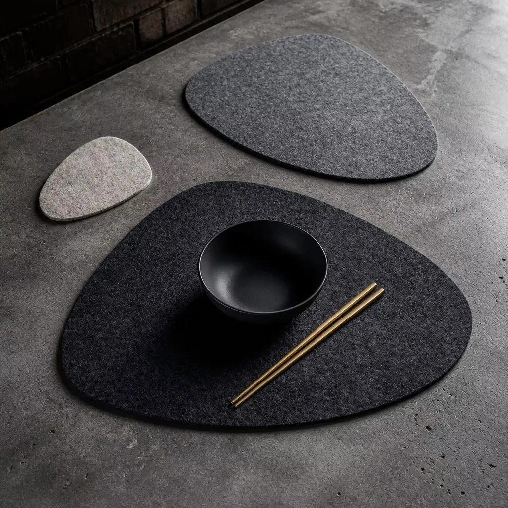 Industrial Zen - soft pebble placemats styled in a calm tonal interior