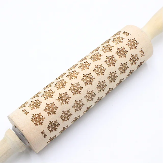 

Printed Rolling Pins Beech Christmas Elk Laser Engraved Embossed Rolling Pin Cookie Dough rolling pin, Wood