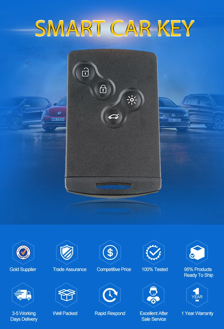 4 Buttons Smart Car Key 433 Mhz Pcf7952 Chip Auto Fob Remote Card Key