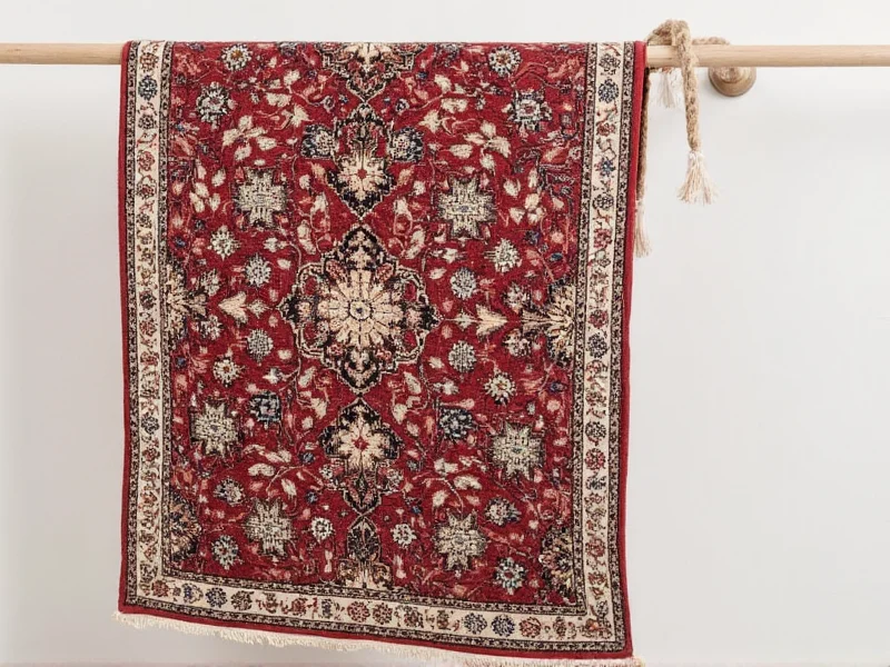 Rug drying vertically on wall rack