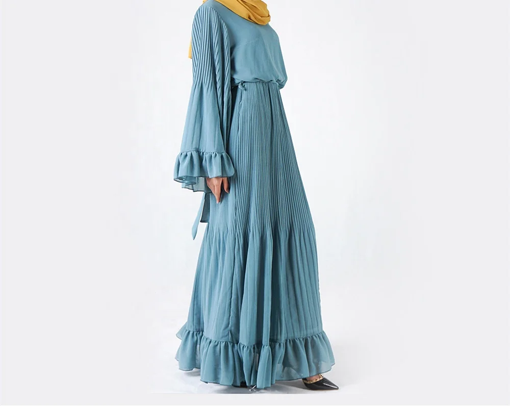 

Eid Al Adha 2020 New Loose Women Dress Dubai Double Chiffon Long Pleated Skirt Muslim Abaya Dress Islamic Clothing, Blue,navy.black,purple