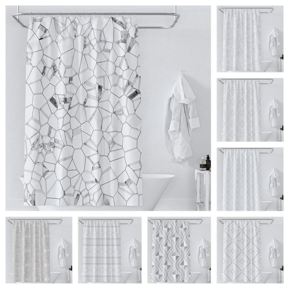 

Hot 3D Printing 100% Polyester Hotel Bathroom Waterproof Shower Curtain, Picture