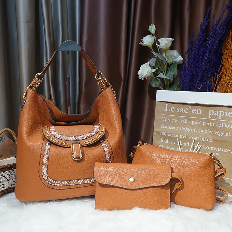 

Eg364 Latest 2021 Custom Logo ladies 3 in 1 shoulder bag women big handbag and wallet set