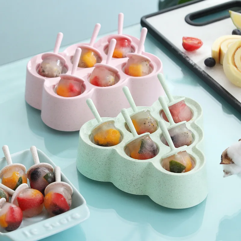 

BPA Free Reusable DIY Summer New 6 sets of Ice Mold Rectangle and Triangle Wheat Straw Popsicle Mould, Green,beige and pink