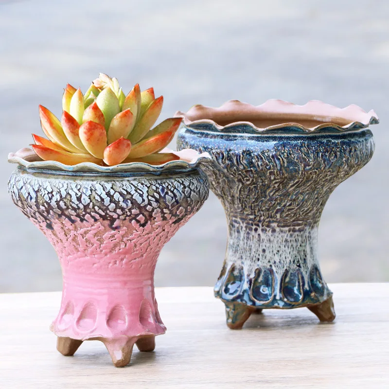 

Wholesale cheap tall ceramic succulent flower pot Australia hot sale flow glaze creative torch plant pot garden pottery planter