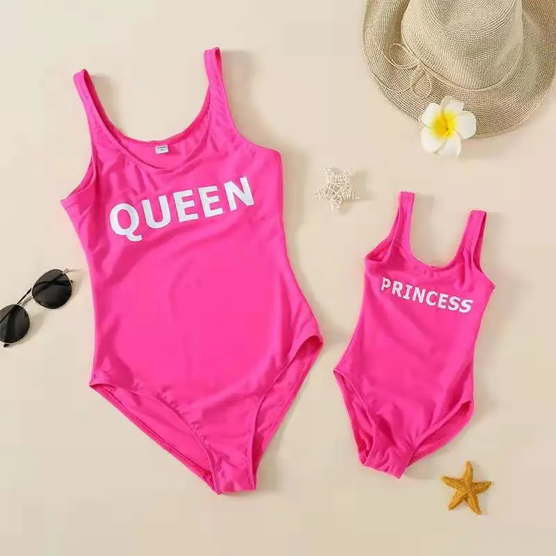 

Wholesale family one piece swimsuit beach pants letter printed swimwear for boys and girls, Picture show