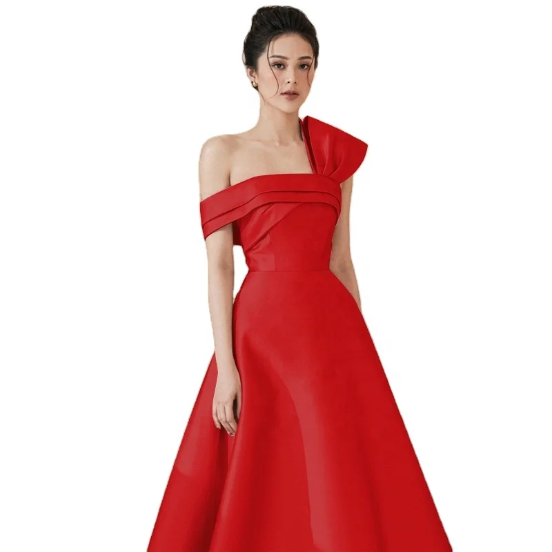 

New Designs Satin Sleeveless One Shoulder Women Evening Gowns Long Ladies Party Dresses, Customized color