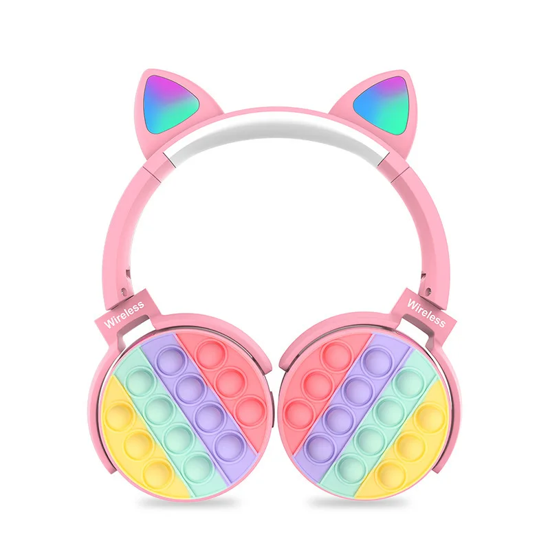 

Best Selling Cute Cat Ear LED Luminescent Wireless Gaming Headset Stereo Headphones Relieve Stress Popping it Bubbles