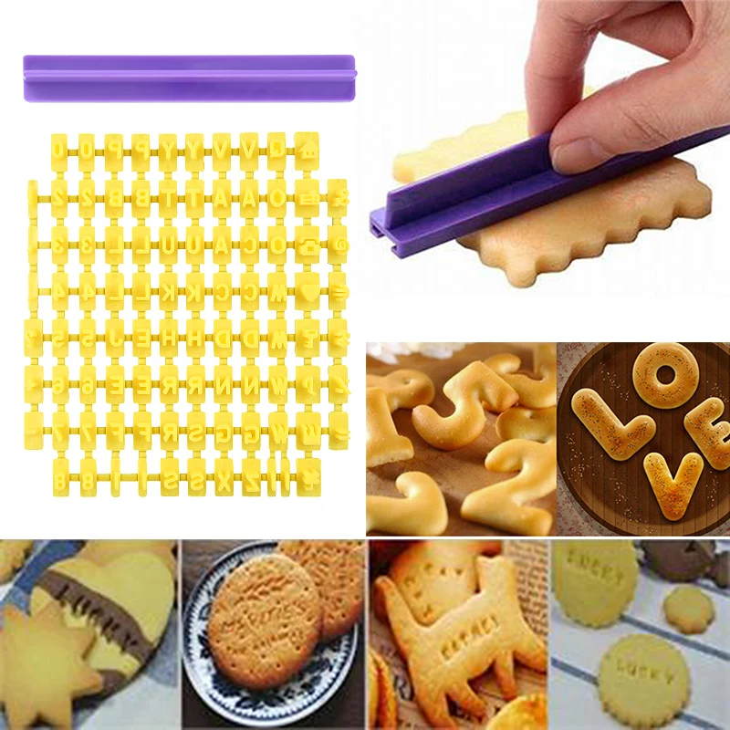 

DIY Alfabet Plastic Cakevorm Letter Impress Biscuit Cookie Mould Cutter Printed Stamp Embosser Fondant Mold, As photo