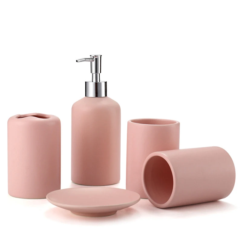 

Pink resin plastic glass customized wholesale lower MOQ fast delivery luxury pink bathroom sets, As photo or customized