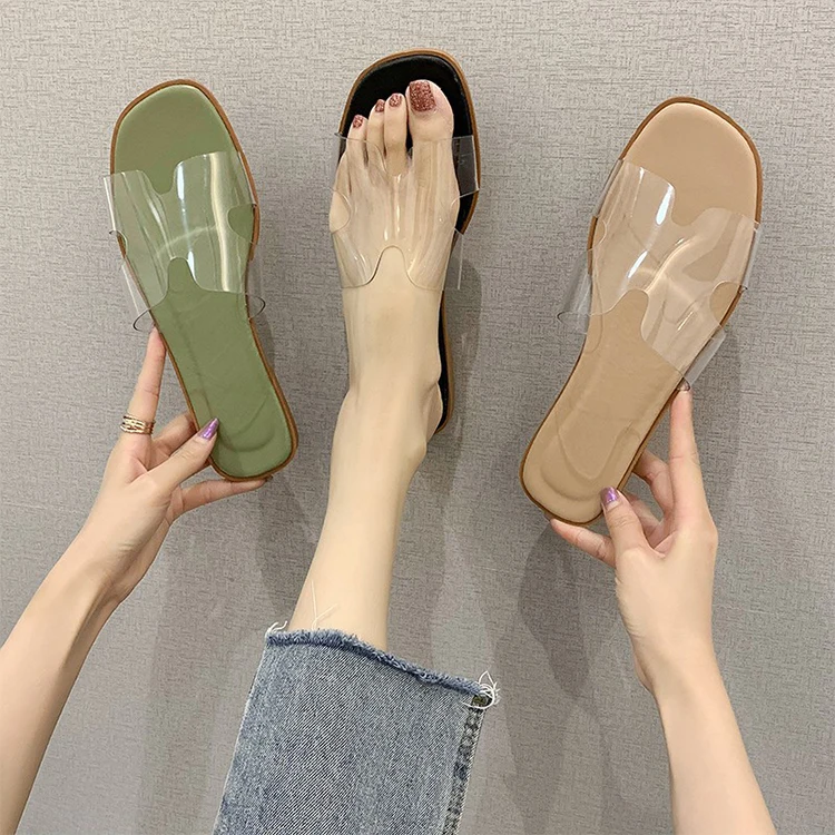 

Factory Direct Wholesale Women Summer Outdoor Candy Colors New Jelly SlippersTransparent Clear Ladies Flat Shoes Slippers Slide