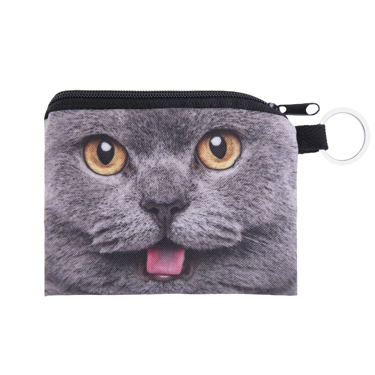 

Digital printed grey cat wallet key card bag fashion coin bag for women, Customized color