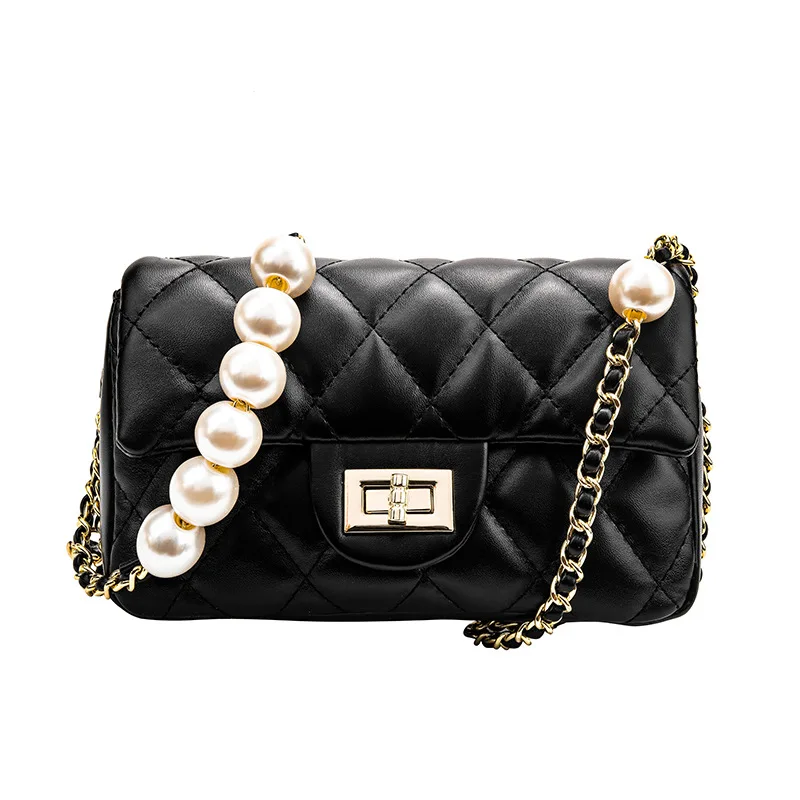 

Wholesale High quality Pearl portable Magnetic button PU leather shoulder bag handbags for square bag ladies shoulder bag