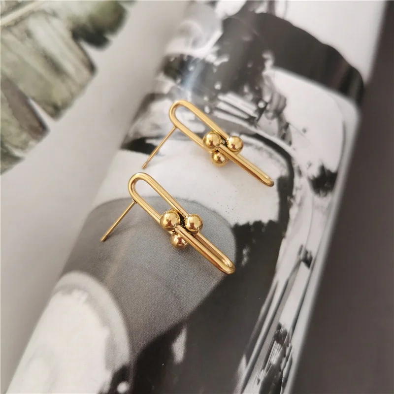 

18K Gold Plated U Link Chain Stud Earring Stainless Steel Fine Jewelry