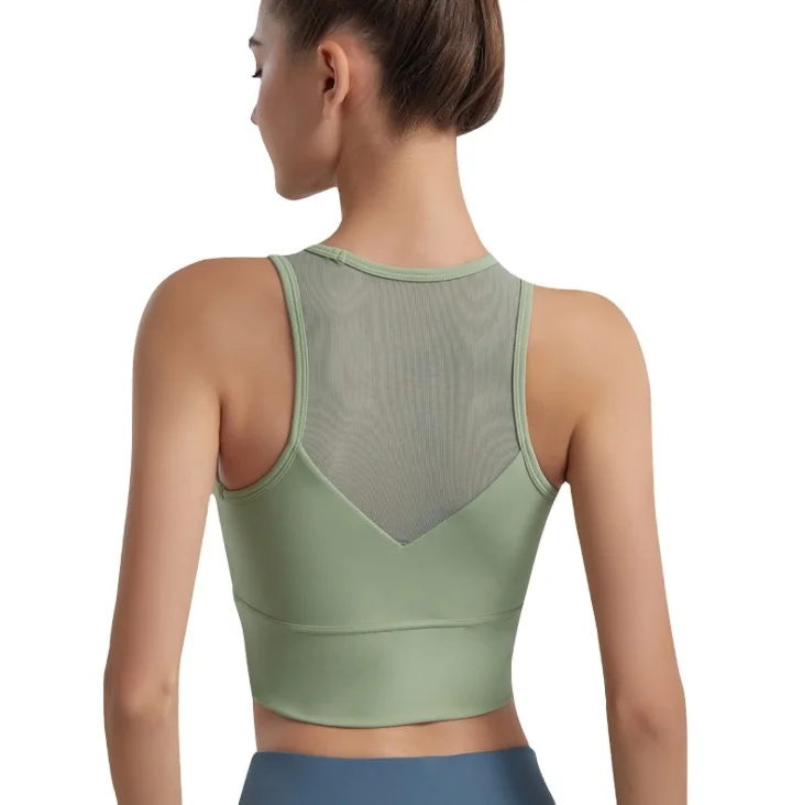 

u Neck Sports Women Plain Mesh Back Tank Top with Built in Bra