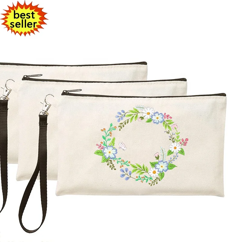 

Bulk Sublimation Blank Canvas Tote Bags With Custom Logo Brand Printed Zipper Portable Travel Cosmetic Pencil Pouch Makeup Bag, Customized color