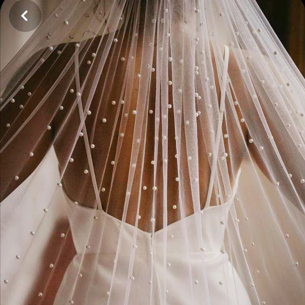 

L16 Custom Made Pearls Veil For Bridal