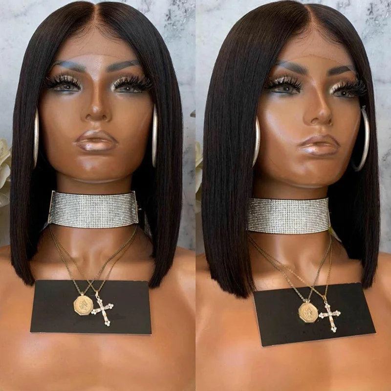 

Natural Black Bob Cut Lace Front Human Hair Wigs Natural Hairline Brazilian Virgin Hair Glueless Wig for Woman