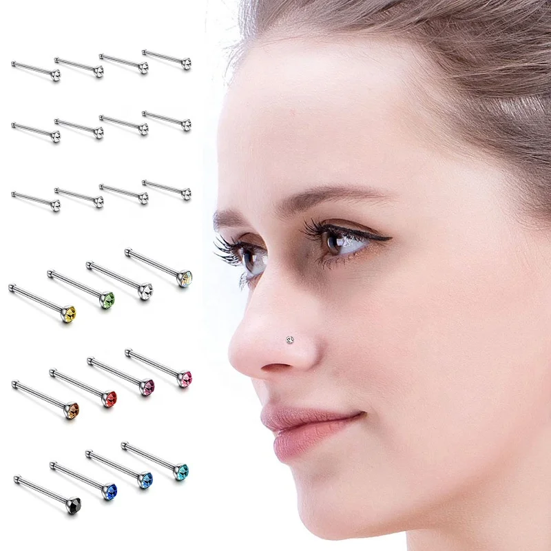 

SUNRAIN 40Pcs/Set 60Pcs/Set Fashion Body Jewelry Nose Studs Nose Ring Stainless Surgical Steel Nose Piercing Acrylic Stud Ring, Silver