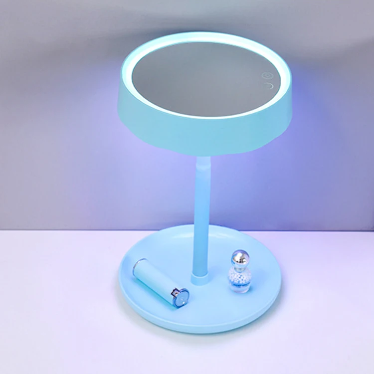 

Round Folding Table Lamp Vanity Mirror With Lights Portable