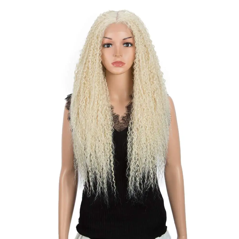 

Long Curly Lace Front with Scalp Wig with Baby Hair Heat Resistant Synthetic Wigs For Black Women 130% Density