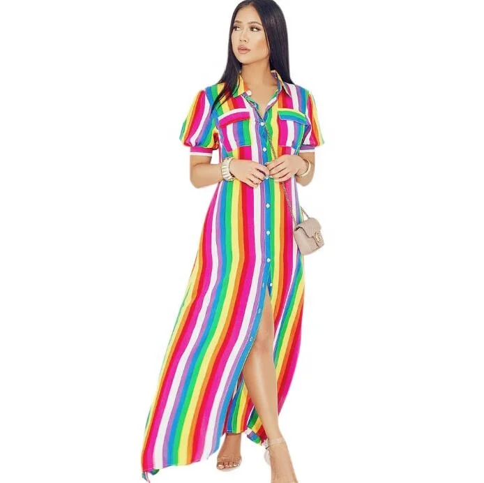 

Elastic Button Shot Sleeve Dress Knee Beach Dress ., As pic