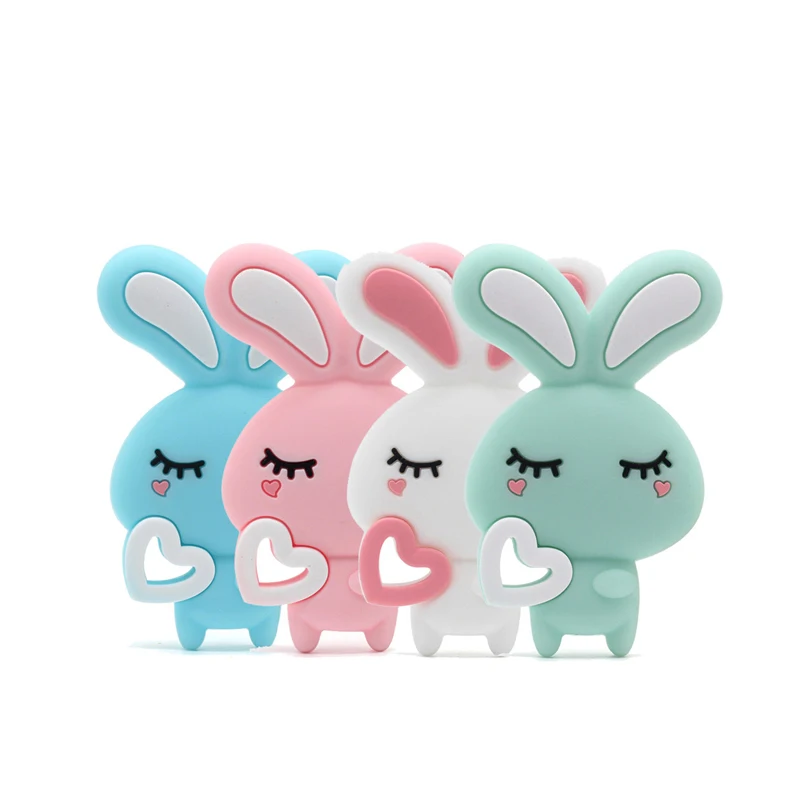 

Bpa free Rabbit shape Baby Teething Toy New Custom Food Grade Baby Silicone Teether, 4 colors