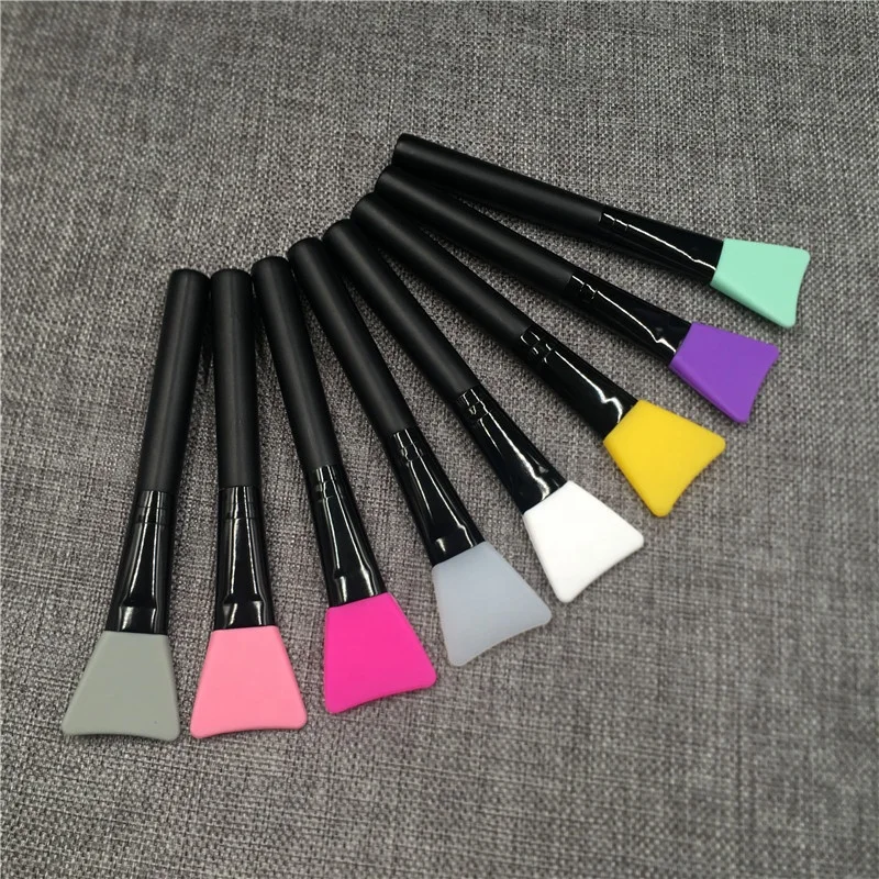 

DIY Colorful Silicone Face Mask Brush Cosmetic Spatula Applicator Tool Vegan Makeup Mask Flat Brush Black Wood Handle