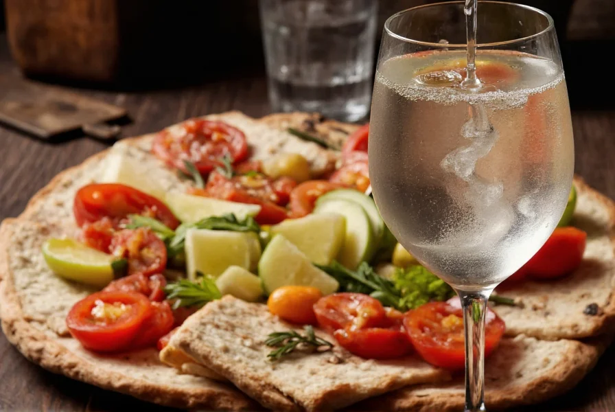 Glass of ouzo turning cloudy as water is added, with traditional Greek meze platter