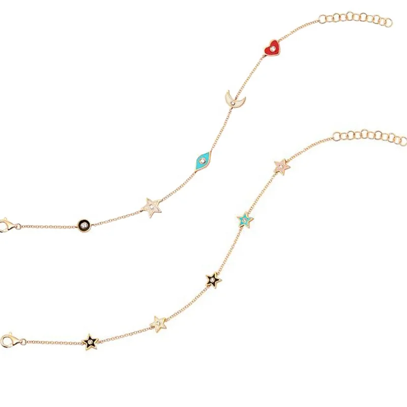

2021christmas gift colorful enamel lovely cute charms moon star gold bracelet, Rainbow color