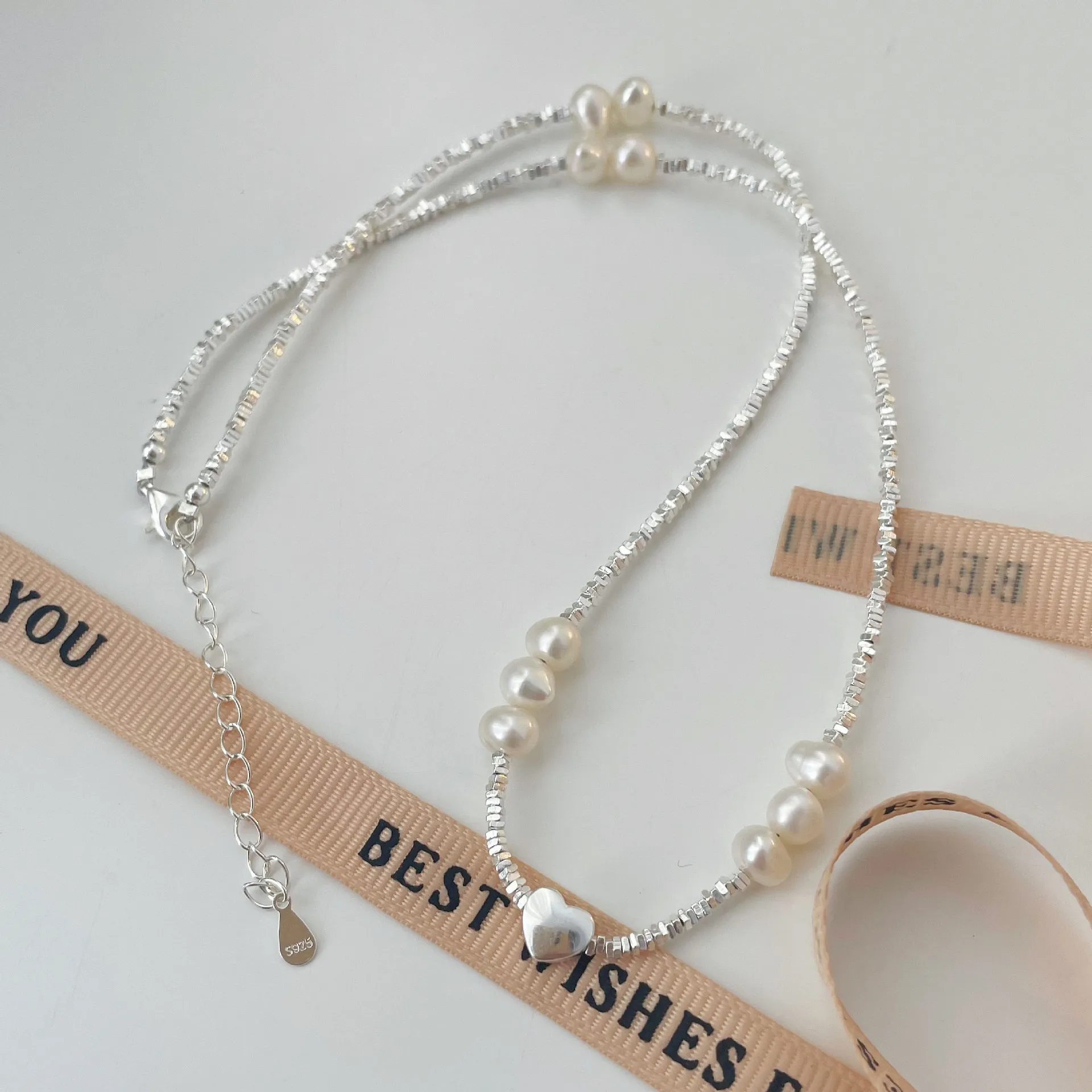 

S925 Silver Lovely Natural Pearl Small Pieces Of Silver Necklace 2023 New Special-Interest Design Choker