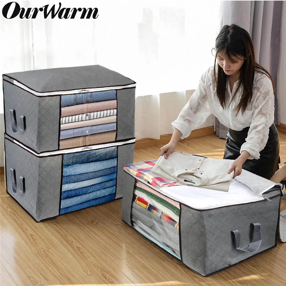 

Dropshipping Foldable Storage Bag Clothes Organizer Waterproof Oxford Clear Window Clothing Wardrobe Organizer Home Storage Box