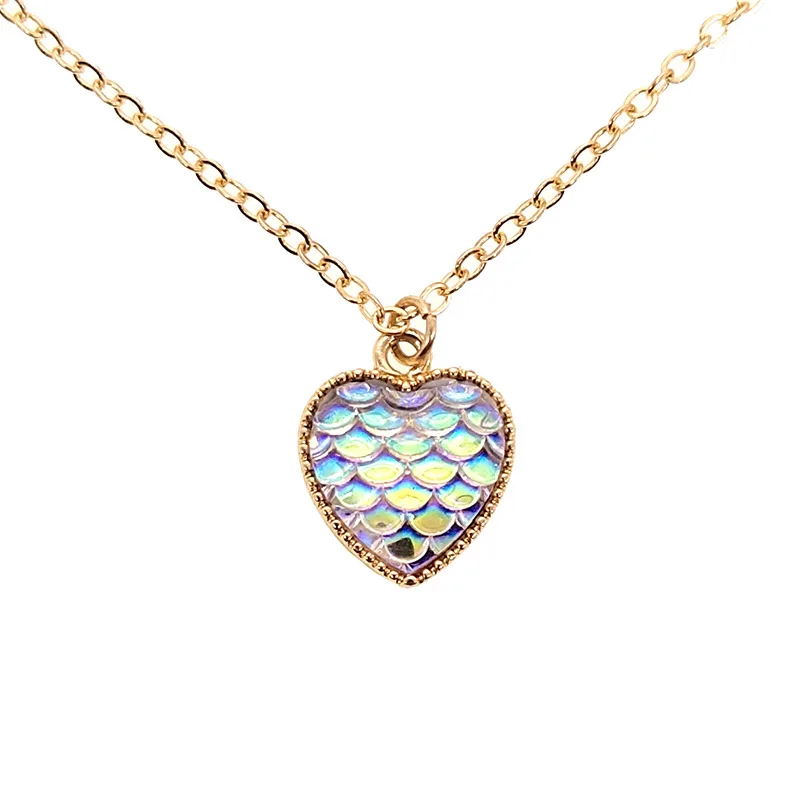 

Charare fancy glitter colorful scale paillette heart pendant necklace