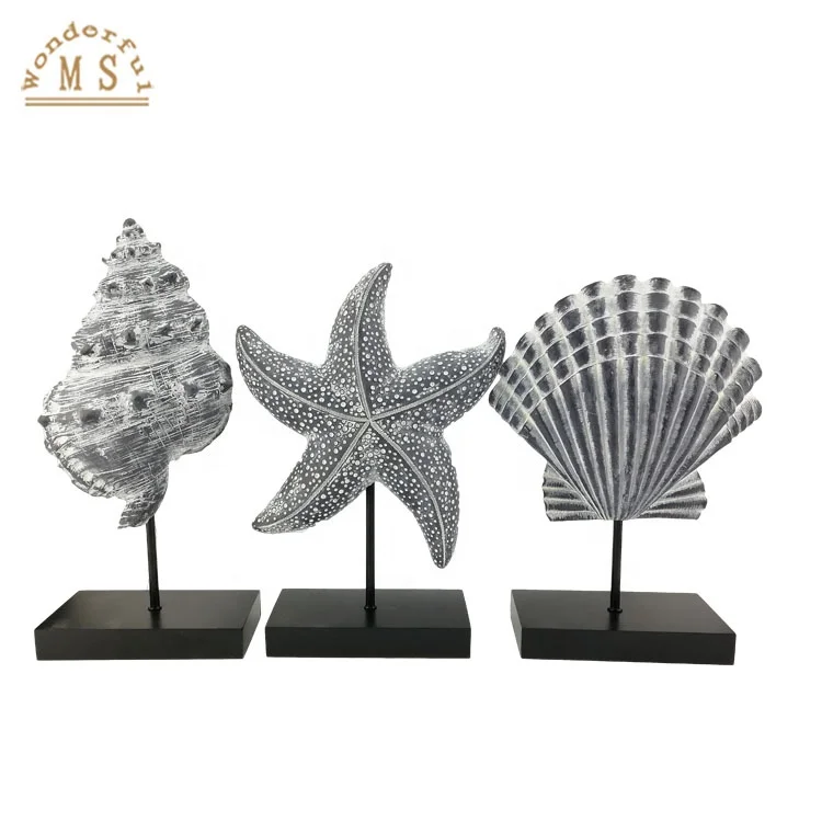 Modern Resin Various Seashells Figurine Homeware Crafts Gift, Beach Theme Living Room Wedding Party Tabletop Decorations Fish
