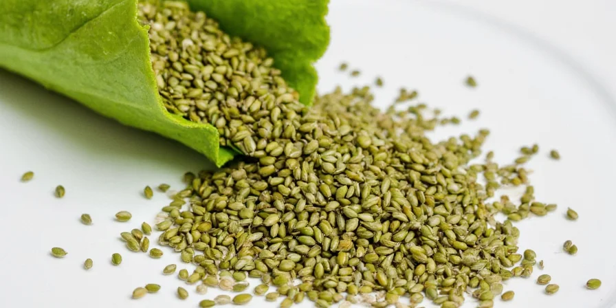 Side-by-side image of celery plant and harvested seeds