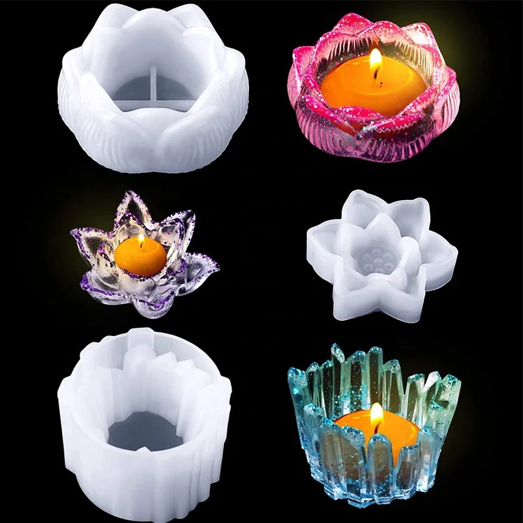 

Resin Silicone Mold Crystal Shape Candle Holder Lotus Candlestick Epoxy Casting Mold for DIY Jewelry Box Trinket Container, Customized color