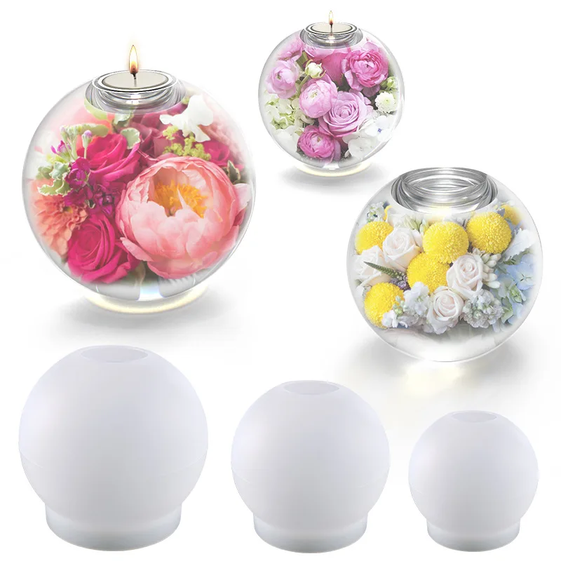 

W287 Crystal Epoxy Resin Mould Sphere Ornament Candle Holder Silicone Mould, As picture