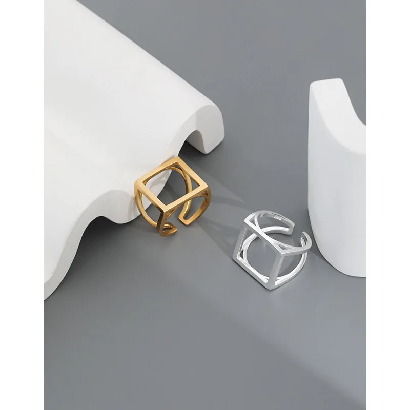 

VIANRLA 925 sterling silver trendy trendy 18k gold plated hollow square ring