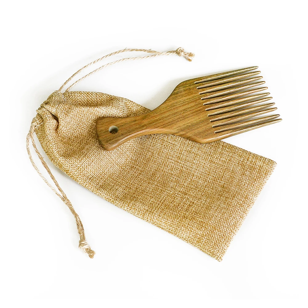 

Eco-friendly Natural Green Sandalwood Afro Pick Comb Styling Tool Afros & Beards Comb Brush for Thick/Coarse/Curly Hair