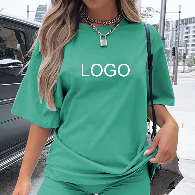 

Wholesale Cotton T-shirt Oversize Women Two Piece Set Fashion New Tops Casual T Shirt And Shorts Set