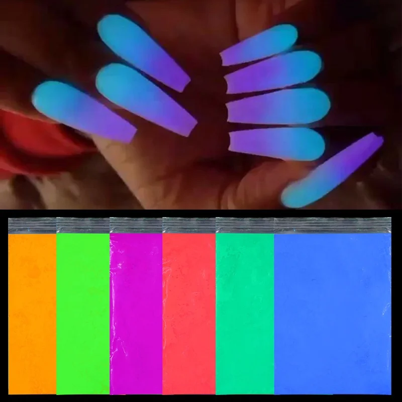 

Halloween Neon Phosphor Powder 6 Colors Rare Earths Dust Long-acting Phosphor Luminous Powder Glow in the Dark, 12 colors