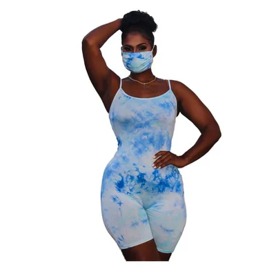 

F40545A high quality tie dye sportswear print halter jumpsuit plus size jumpsuit for women, As picture