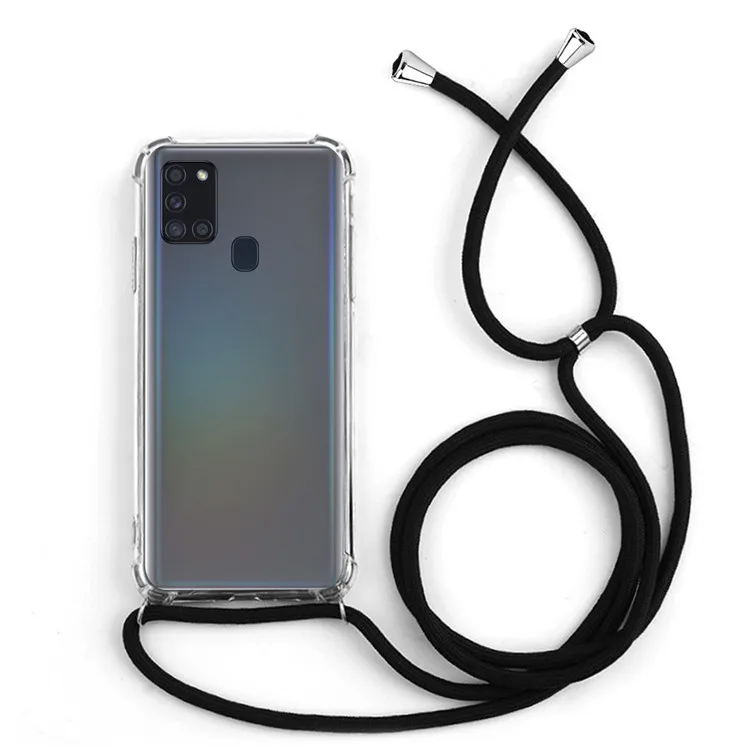 

Amazon Hot Sale Transparent Shockproof Lanyard Cross Body Silicone Phone Back Cover Case With Strap For Samsung Galaxy A21s