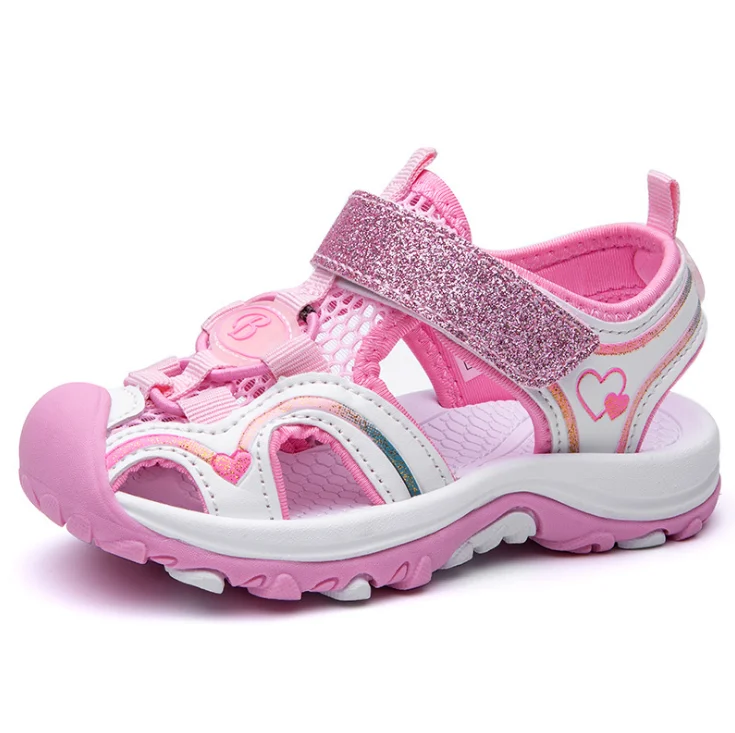 

Girls Summer Water Outdoor Pink Flat Shoes Kids Closed-Toe Sport Beach Sandals, As pic