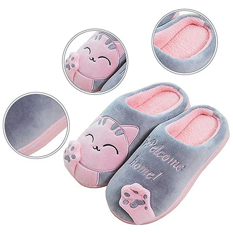 

Unisex Winter Indoor Warm Home Slippers Couples Bedroom Cartoon Cat Non-slip Soft Bottom Women And Men Home Slippers, Different